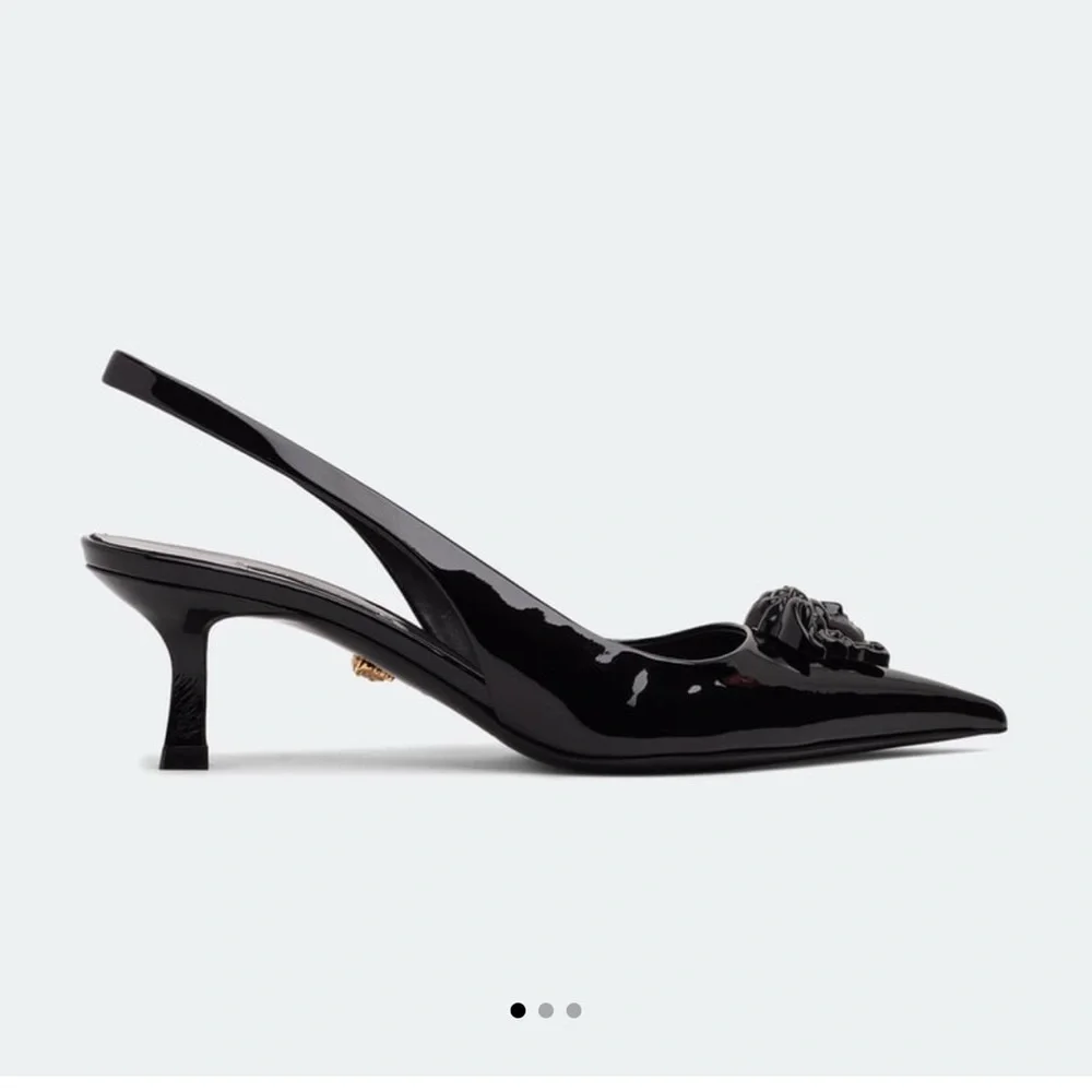 Authentic Versace Black Kitten Heel Pumps with medusa head - Picture 4 of 15